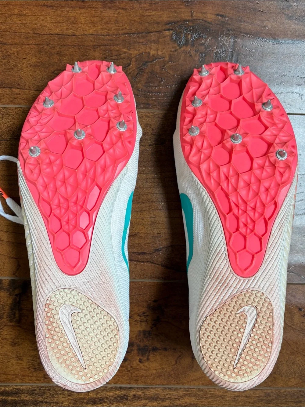 Nike Women’s White Track Spikes with Coral & Teal Accents
